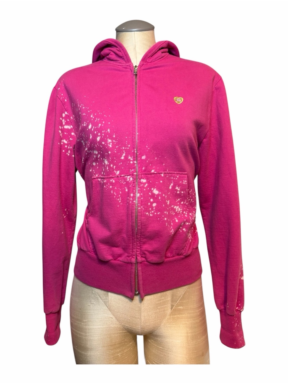 Primp Women’s Pink Full Zip Hooded Fleece Cotton Hoodie Pockets Size M